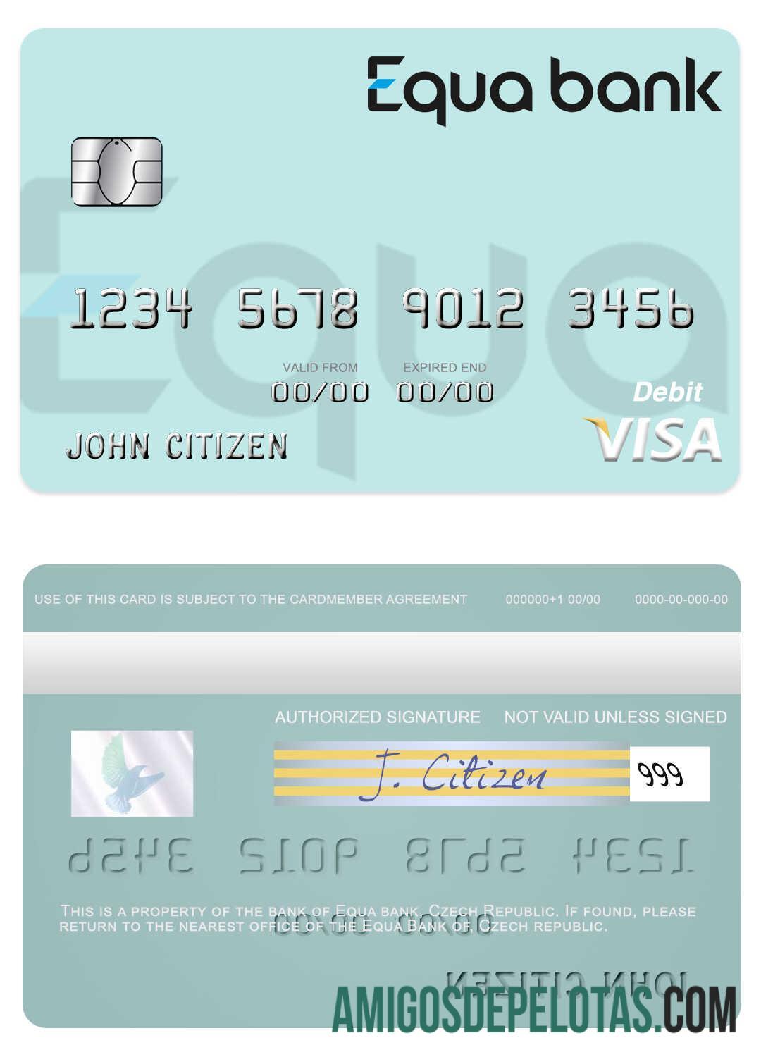 Cartão de débito Visa Tcheco Equa Bank amostra